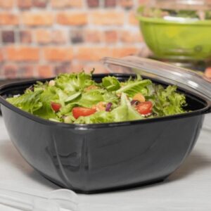 [50 ct] 160 oz Square Disposable Salad Bowls | PET | Black