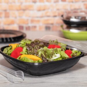 [150 ct] 64 oz Square Disposable Salad Bowl | PET | Black