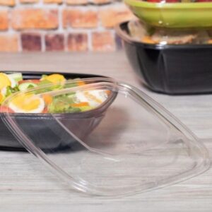 [150 ct] 64 oz Square Disposable Salad Bowl Lids | PET | Clear