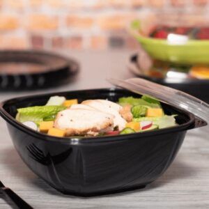 [300 ct] 48 oz Square Disposable Salad Bowl | PET | Black