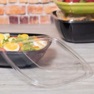[300 ct] 24-48 oz Square Disposable Salad Bowl Lids | PET | Clear