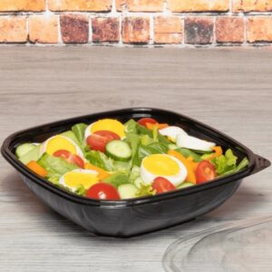 [300 ct] 32 oz Square Disposable Salad Bowl | PET | Black