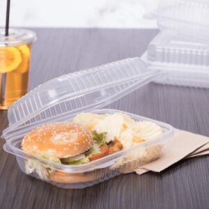 [250 ct] 9'' x 6'' Hinged Food Containers | PP | Clear
