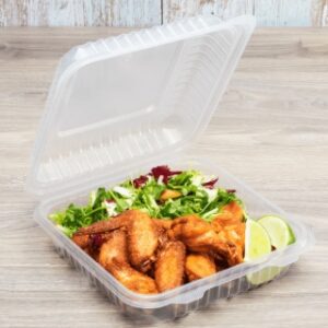 [200 ct] 9'' x 9'' Hinged Food Containers | PP | Clear