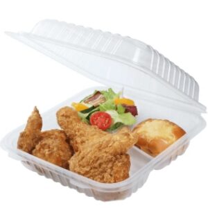 [250 ct] 8" x 8" 3-Compartment Hinged Food Containers | Clear | PP