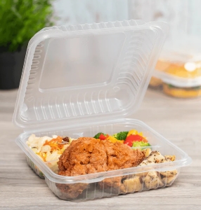 [200 ct] 9" x 9" 3-Compartment Hinged Food Containers | Clear | PP
