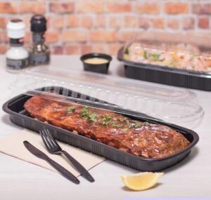 [100 ct] Full Slab Black PP Plastic Rib Container with Clear OPS lid