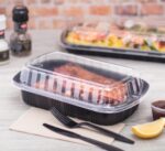 [100 ct] Half Slab Black PP Plastic Rib Container with Clear OPS/PP lid