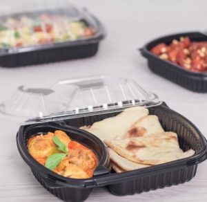 [300 ct] 36 oz Microwaveable Take-Out Box | 2-Compartment | PP | Black