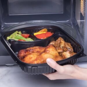 [300 ct] 36 oz Microwaveable Take-Out Box | 3-Compartment | PP | Black