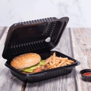 [250 ct] 9''x 6'' Hinged Food Containers | PP | Black
