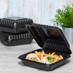 [250 ct] 8''x 8'' Hinged Food Containers | PP | Black