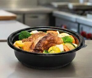 [150 ct] 48 oz PP Round Microwaveable Container, Black