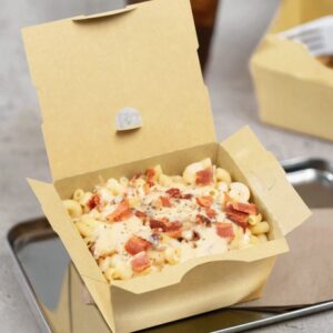 [200 ct] Paper Folding Take-Out Container | Vented Holes | 27 fl. oz | Kraft