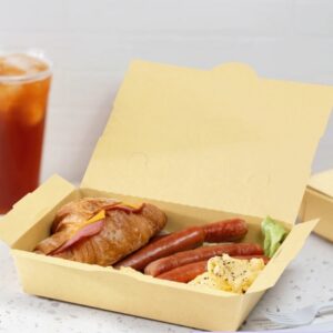 [200 ct] Paper Folding Take-Out Container | Vented Holes | 46 fl. oz | Kraft