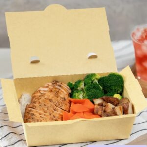 [200 ct] Paper Folding Take-Out Container | Vented Holes | 63 fl. oz | Kraft